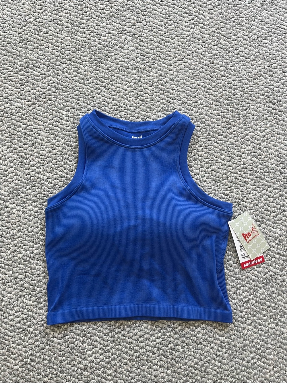 Pro:Fit Medium Ribbed Racerback Royal Cerulean Blue Cropped Tank Sports Bra